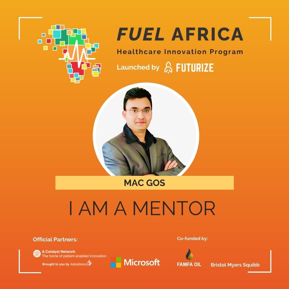 Fuel Africa Healthcare Innovation Program banner featuring Mac Gos as a mentor